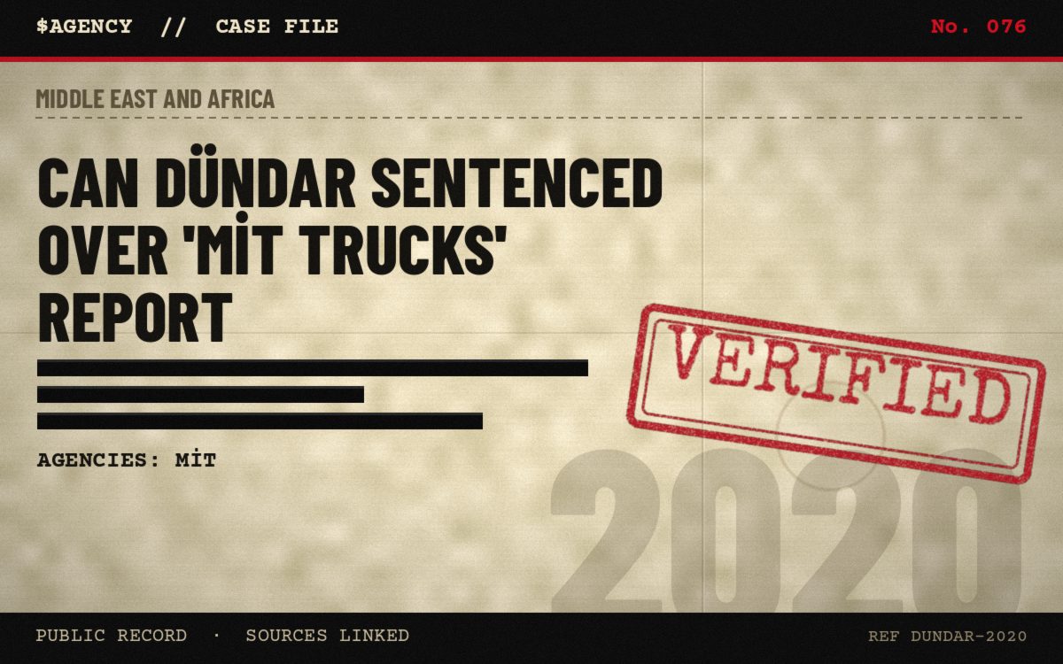 Case file poster: Can Dündar sentenced over 'MİT trucks' report, 2020, tagged Verified