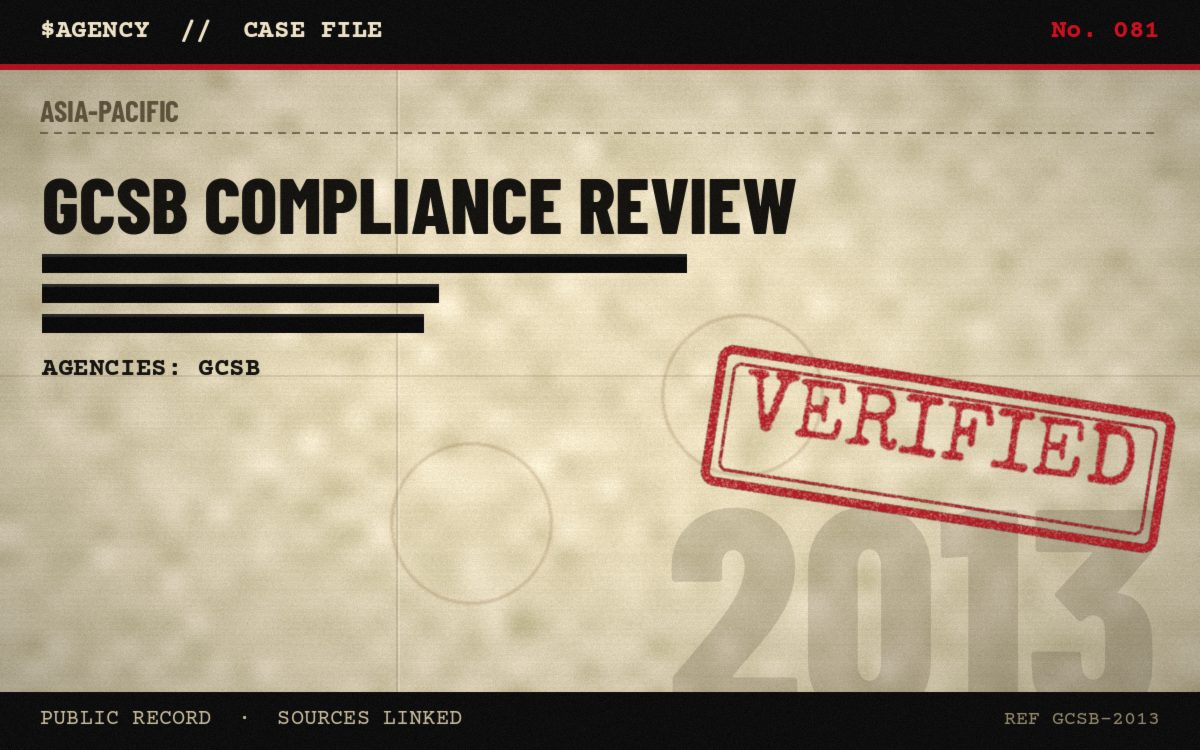 Case file poster: GCSB compliance review, 2013, tagged Verified