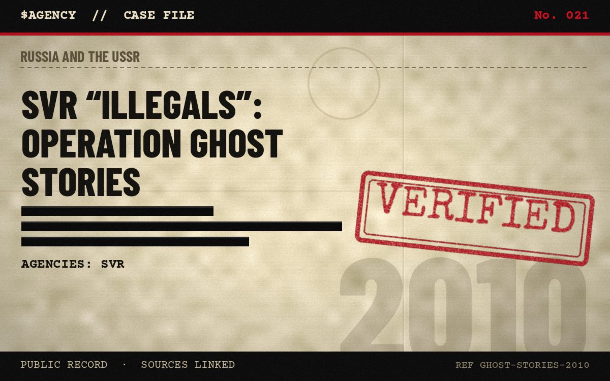 Case file poster: SVR “illegals”: Operation Ghost Stories, 2010, tagged Verified