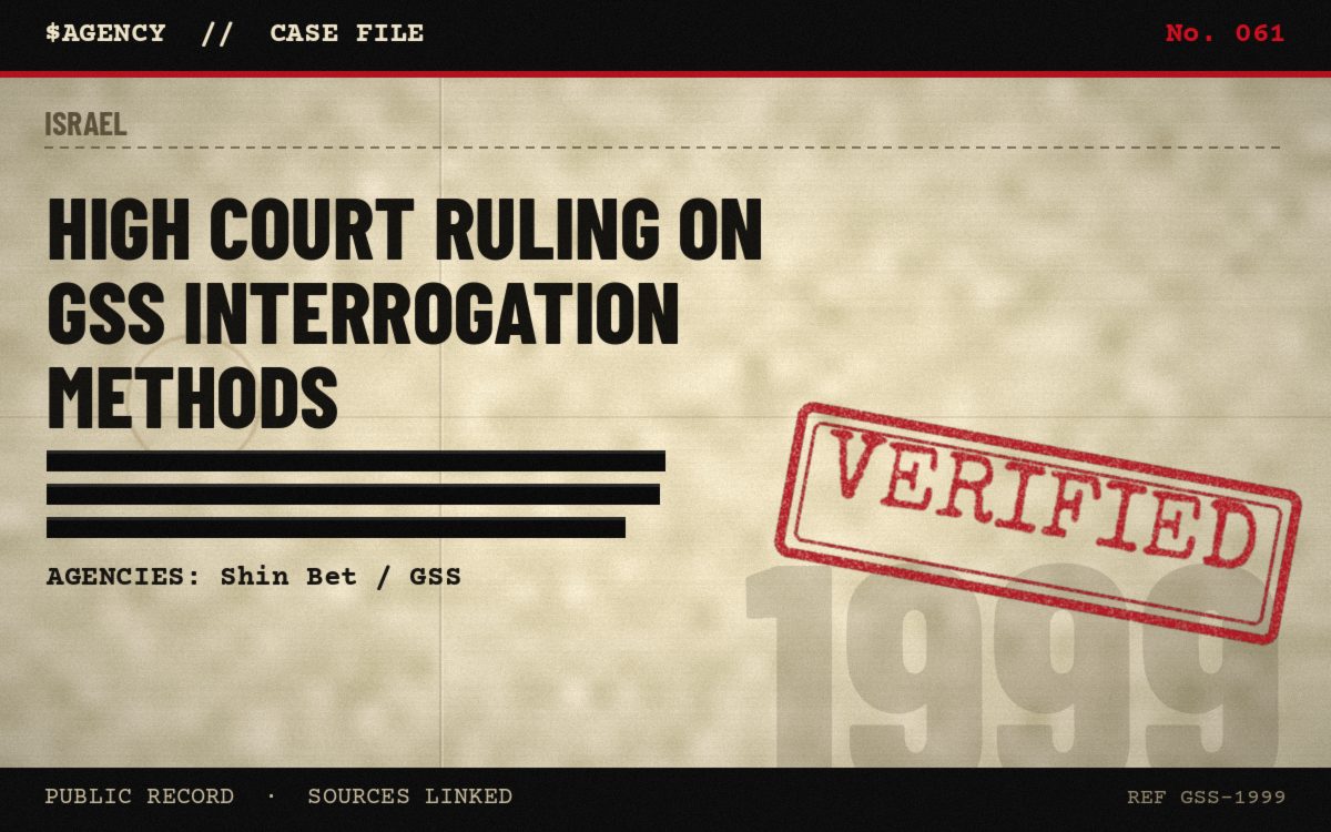 Case file poster: High Court ruling on GSS interrogation methods, 1999, tagged Verified