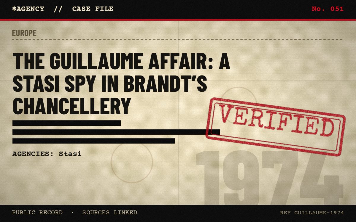 Case file poster: The Guillaume affair: a Stasi spy in Brandt’s chancellery, 1974, tagged Verified