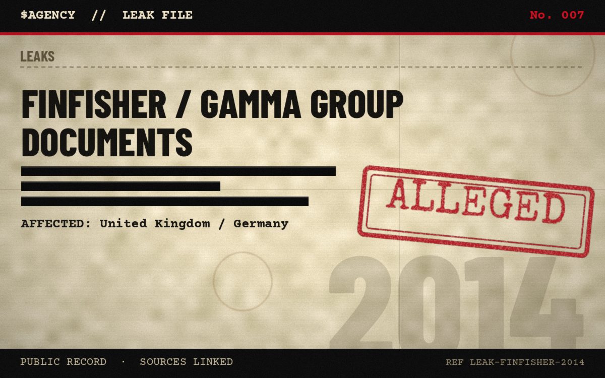 Leak file poster: FinFisher / Gamma Group documents, 2014, tagged Alleged