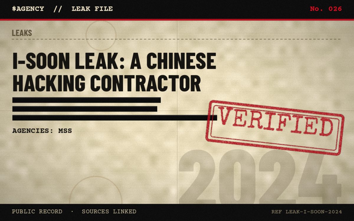 Leak file poster: i-Soon leak: a Chinese hacking contractor, 2024, tagged Verified