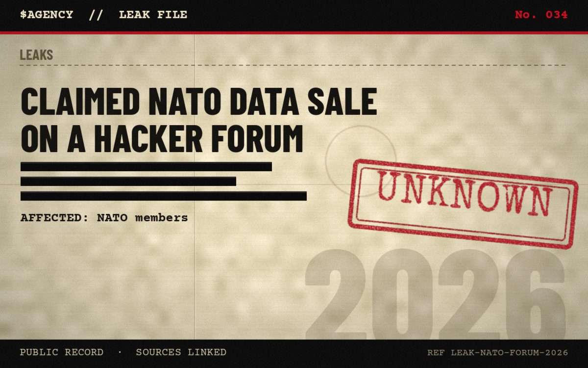 Leak file poster: Claimed NATO data sale on a hacker forum, 2026, tagged Unknown