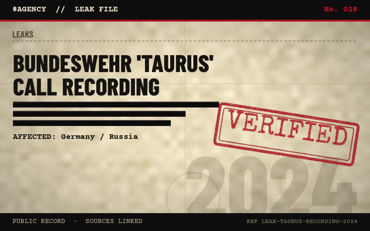 Leak file poster: Bundeswehr 'Taurus' call recording, 2024, tagged Verified
