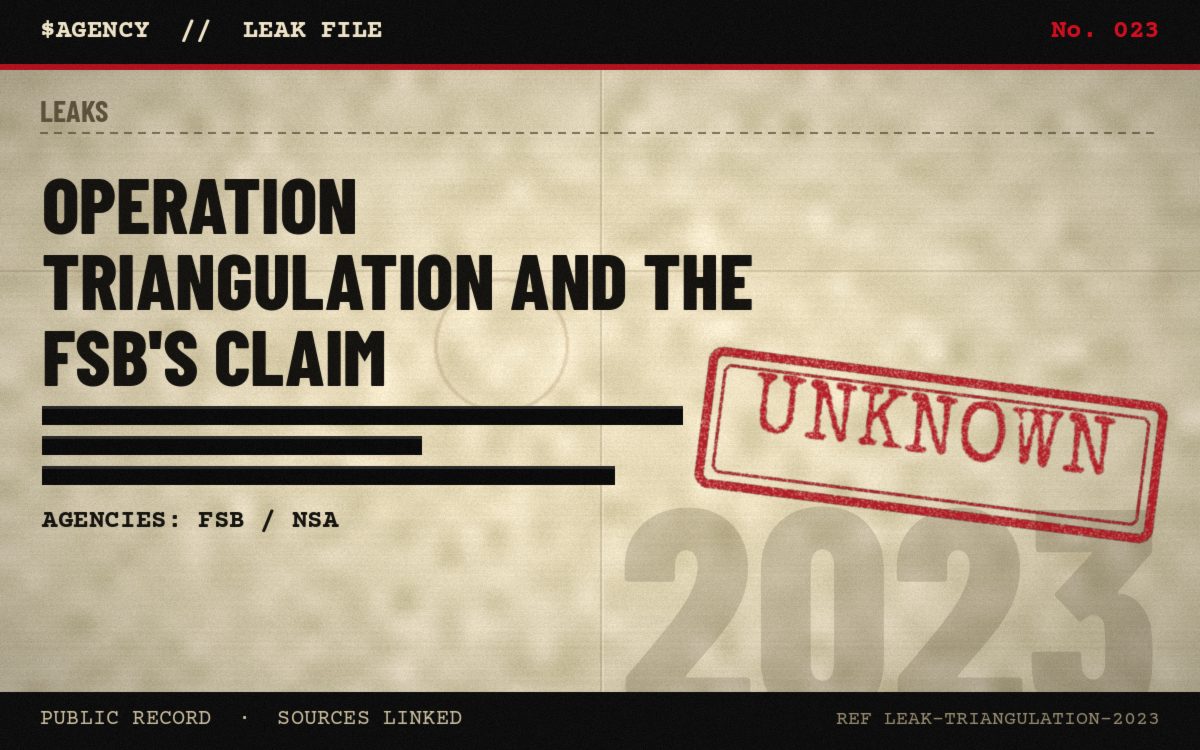 Leak file poster: Operation Triangulation and the FSB's claim, 2023, tagged Unknown