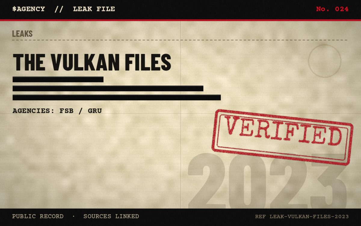 Leak file poster: The Vulkan Files, 2023, tagged Verified
