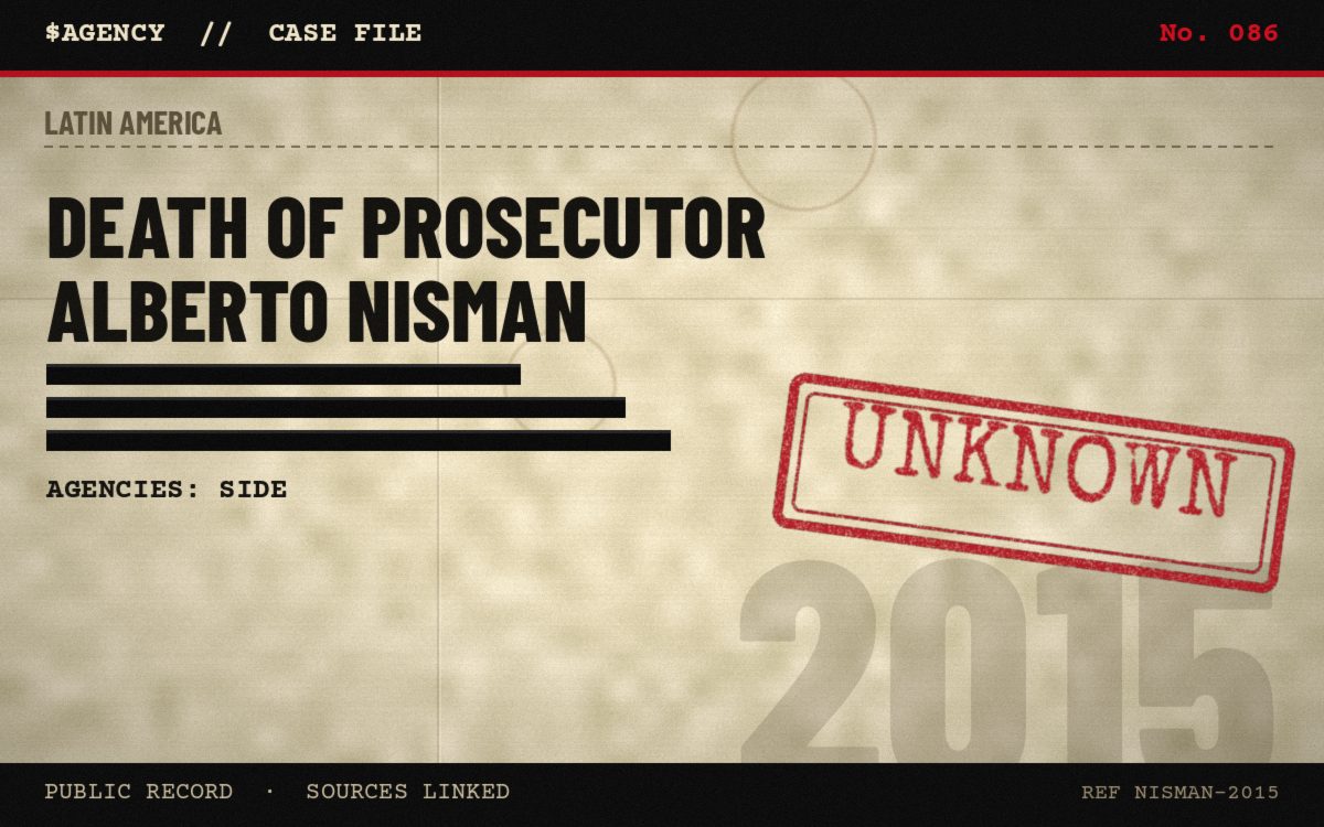 Case file poster: Death of prosecutor Alberto Nisman, 2015, tagged Unknown