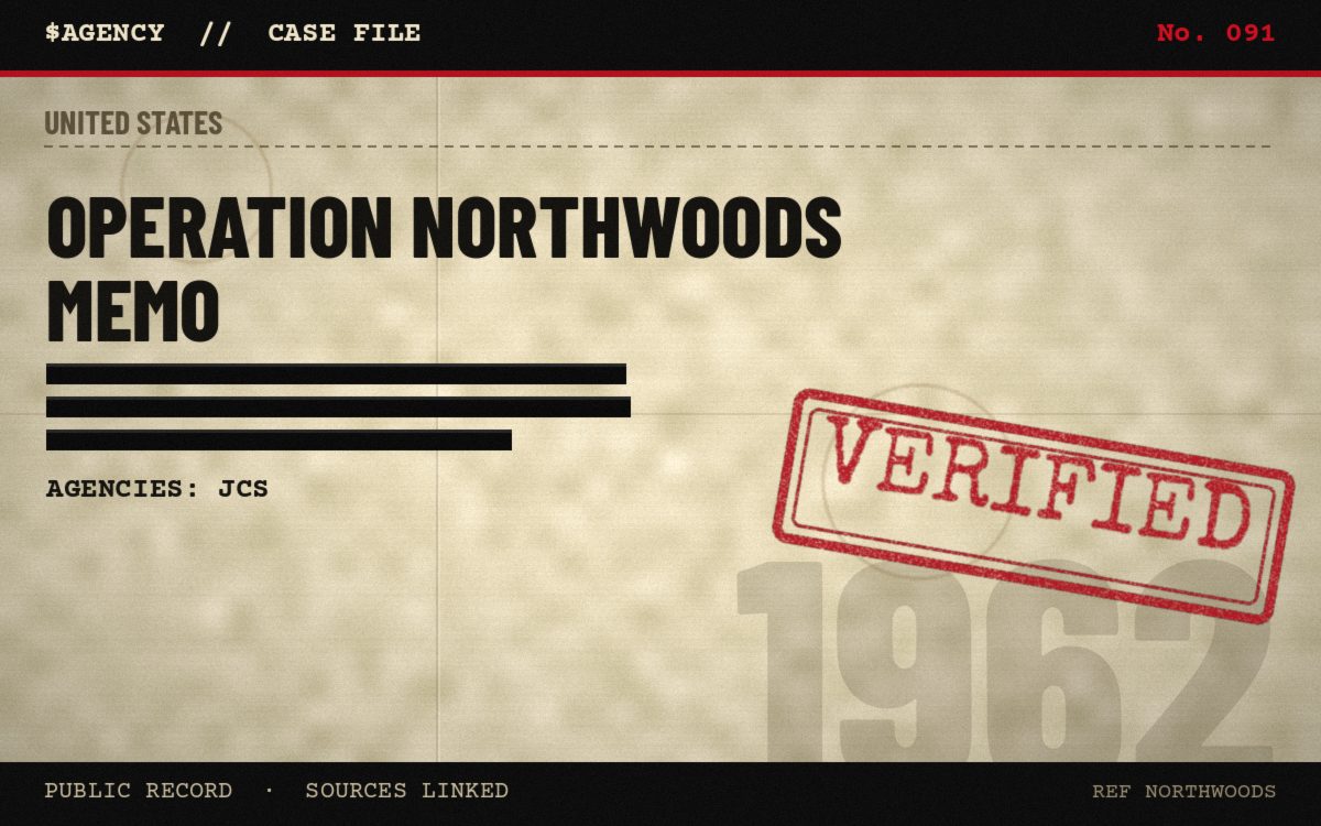 Case file poster: Operation NORTHWOODS memo, 1962, tagged Verified