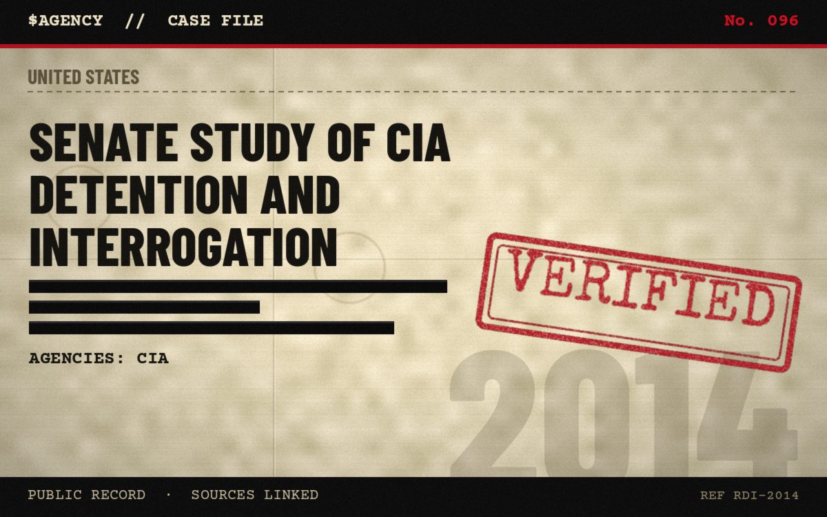 Case file poster: Senate study of CIA detention and interrogation, 2014, tagged Verified