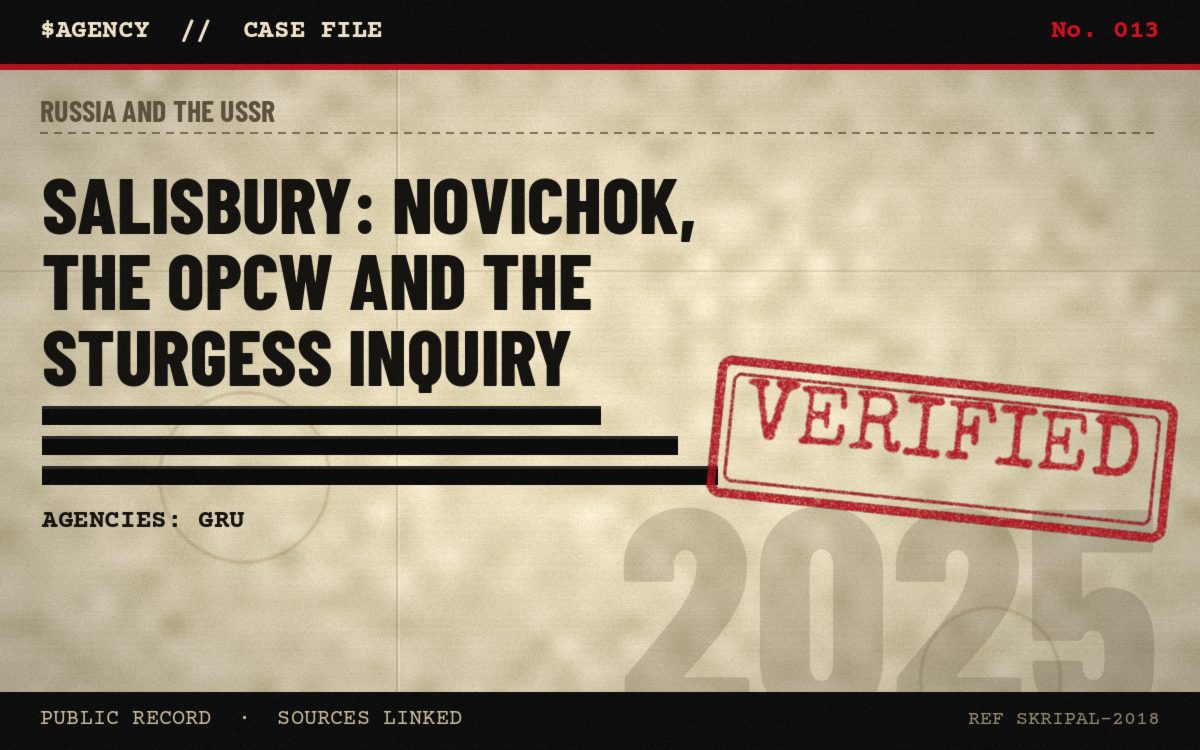 Case file poster: Salisbury: Novichok, the OPCW and the Sturgess Inquiry, 2025, tagged Verified