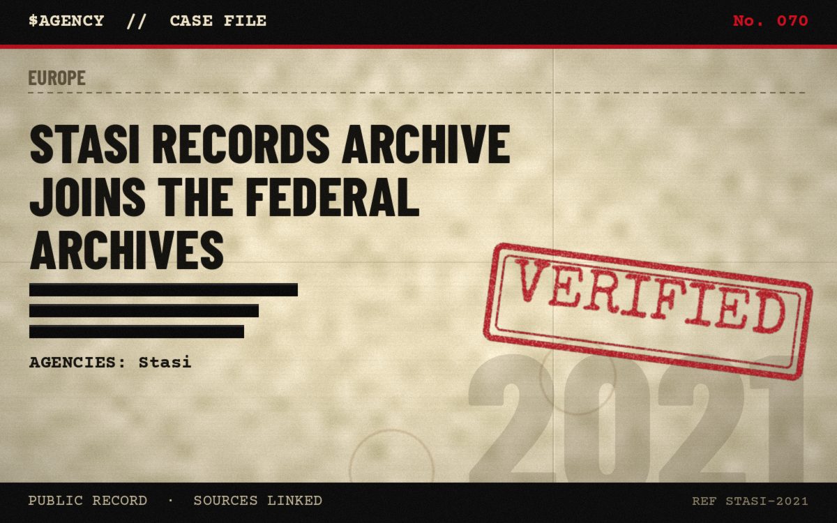 Case file poster: Stasi Records Archive joins the Federal Archives, 2021, tagged Verified
