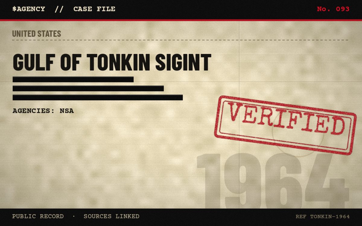 Case file poster: Gulf of Tonkin SIGINT, 1964, tagged Verified